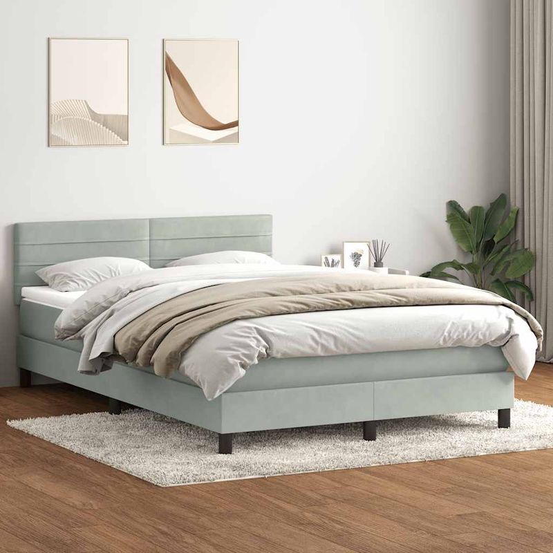 Casa si Gradina - Mobilier - Paturi si accesorii - Paturi - Pat box spring cu saltea, gri deschis, 160x210 cm, catifea - Infinity.ro
