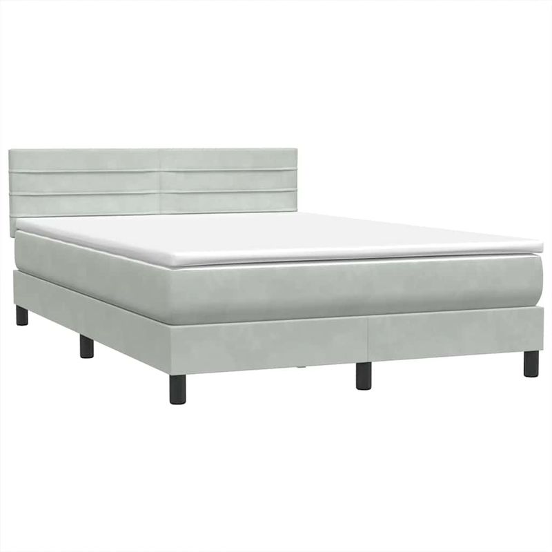 Casa si Gradina - Mobilier - Paturi si accesorii - Paturi - Pat box spring cu saltea, gri deschis, 160x210 cm, catifea - Infinity.ro