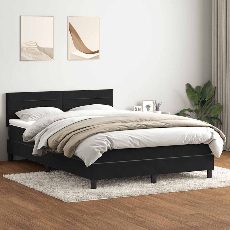 Casa si Gradina - Mobilier - Paturi si accesorii - Paturi - Pat box spring cu saltea, negru, 160x210 cm, catifea - Infinity.ro
