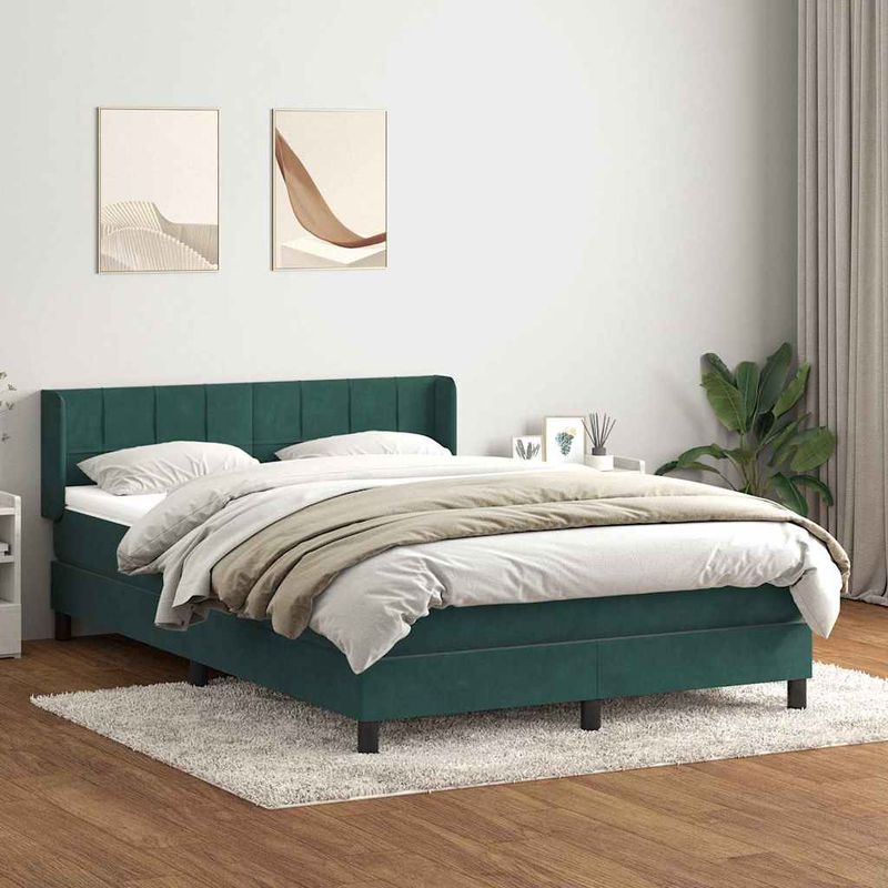 Casa si Gradina - Mobilier - Paturi si accesorii - Paturi - Pat box spring cu saltea, verde inchis, 160x210 cm, catifea - Infinity.ro