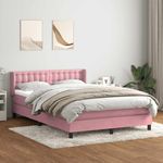 Casa si Gradina - Mobilier - Paturi si accesorii - Paturi - Pat box spring cu saltea, roz, 140x210 cm, catifea - Infinity.ro