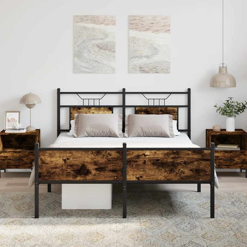 Casa si Gradina - Mobilier - Paturi si accesorii - Paturi - Cadru pat fara saltea stejar fumuriu 140x200 cm lemn prelucrat - Infinity.ro