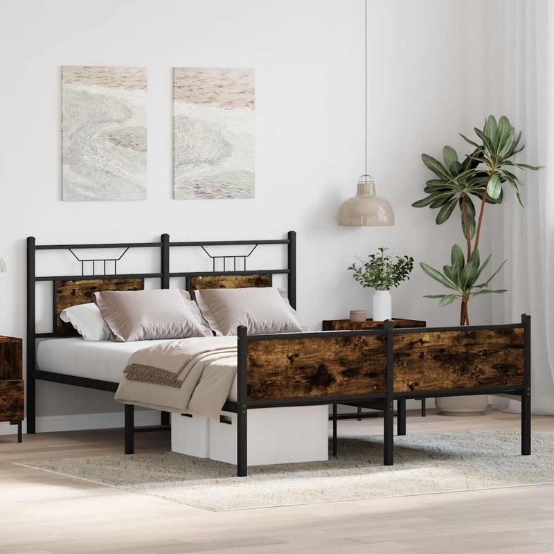 Casa si Gradina - Mobilier - Paturi si accesorii - Paturi - Cadru pat fara saltea stejar fumuriu 140x200 cm lemn prelucrat - Infinity.ro