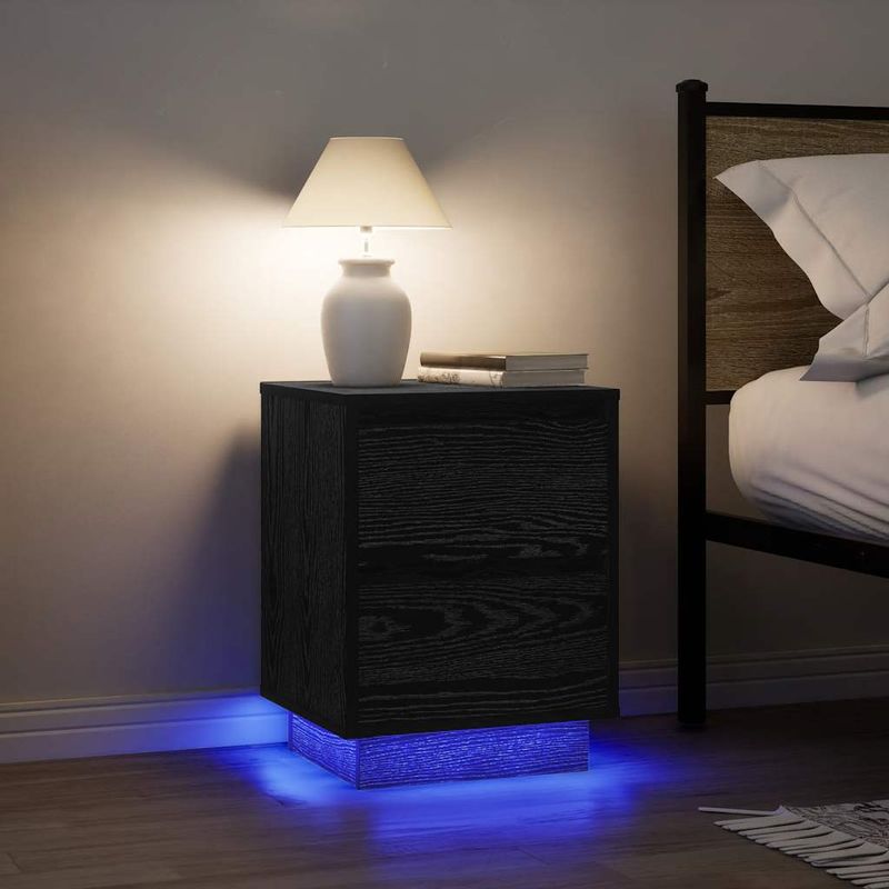 Casa si Gradina - Mobilier - Comode si corpuri - Noptiere - Noptiere cu lumini LED 2 buc Negru 38x34x50 cm - Infinity.ro
