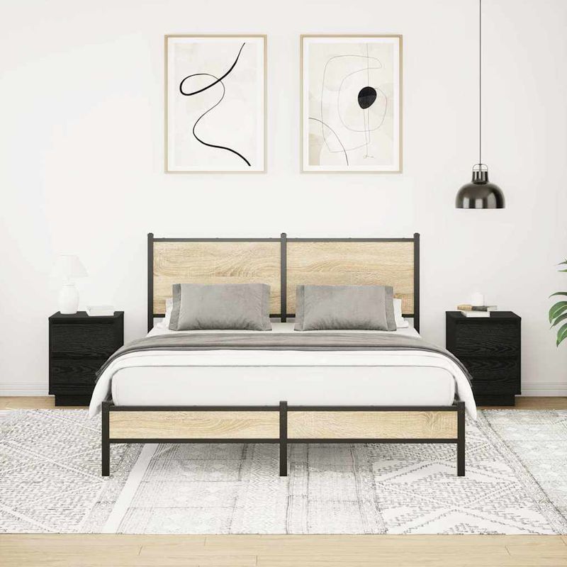 Casa si Gradina - Mobilier - Comode si corpuri - Noptiere - Noptiere cu lumini LED 2 buc Negru 38x34x50 cm - Infinity.ro