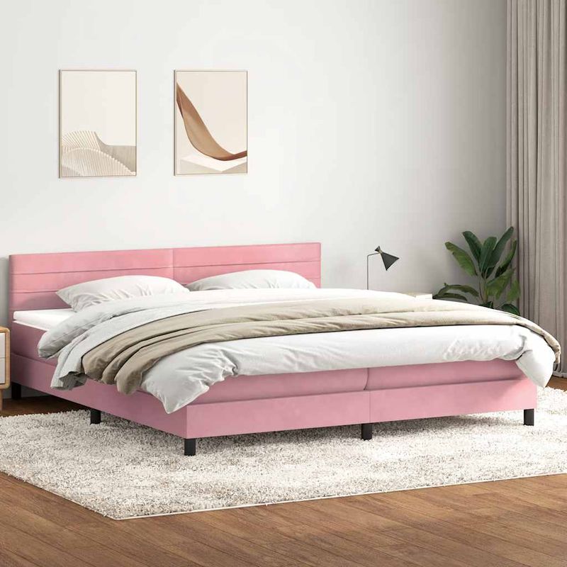 Casa si Gradina - Mobilier - Paturi si accesorii - Paturi - Pat box spring cu saltea, roz, 180x210 cm, catifea - Infinity.ro