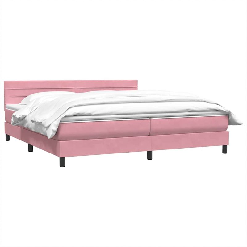 Casa si Gradina - Mobilier - Paturi si accesorii - Paturi - Pat box spring cu saltea, roz, 180x210 cm, catifea - Infinity.ro
