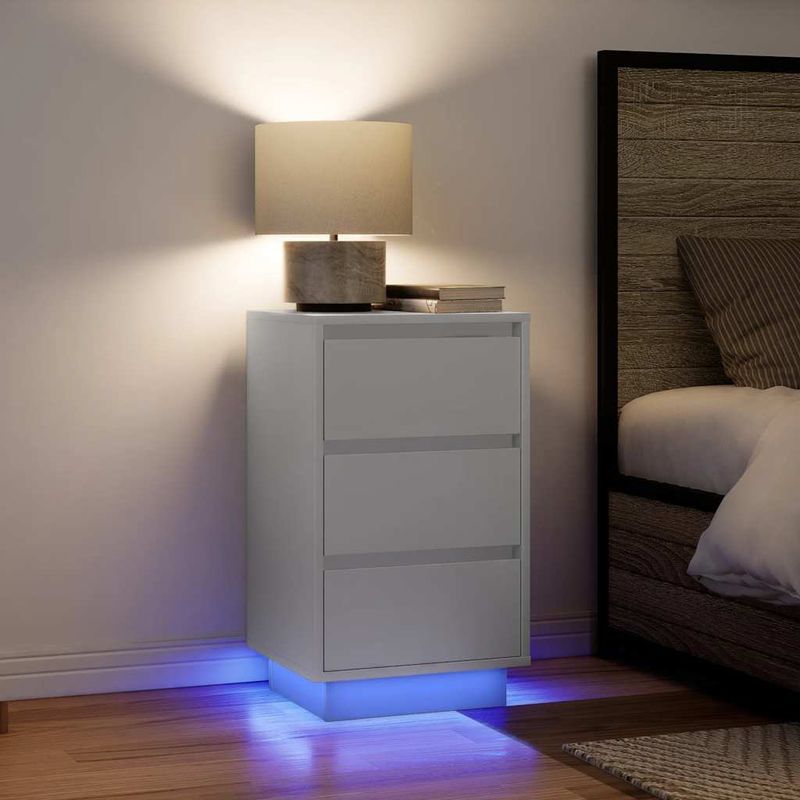 Casa si Gradina - Mobilier - Comode si corpuri - Noptiere - Noptiera cu lumini LED alb 38x34x65 cm - Infinity.ro