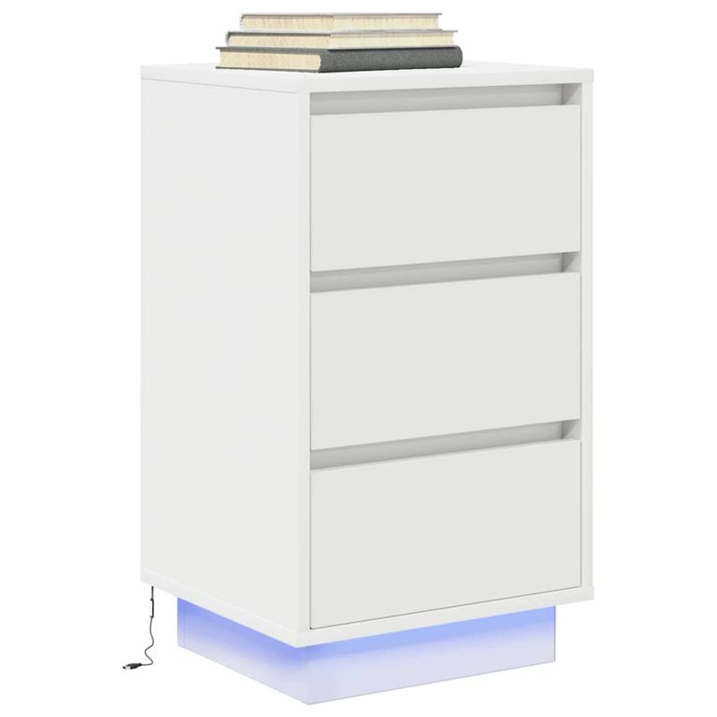 Casa si Gradina - Mobilier - Comode si corpuri - Noptiere - Noptiera cu lumini LED alb 38x34x65 cm - Infinity.ro