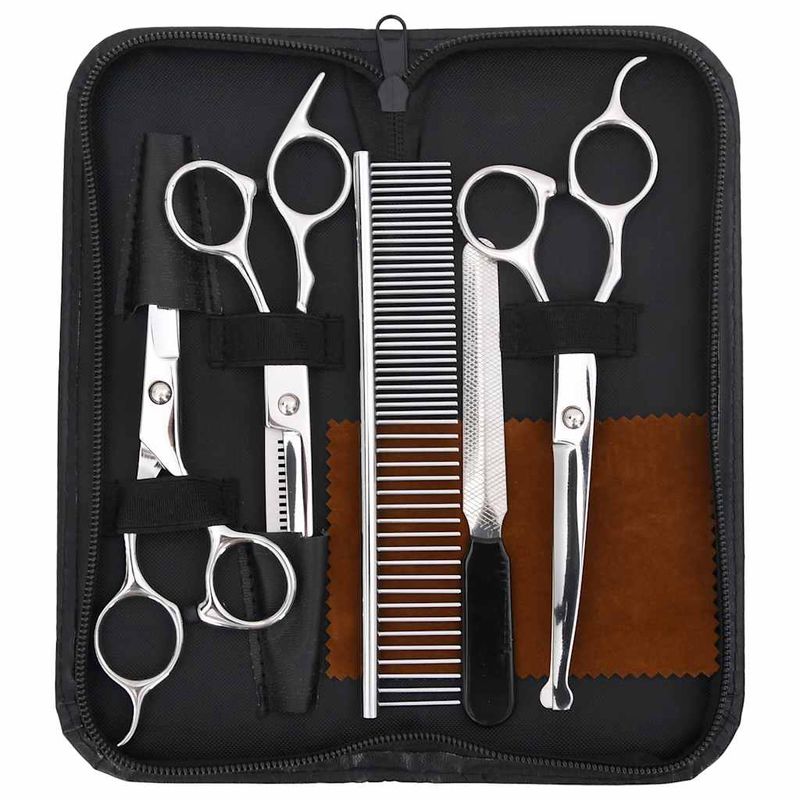 Petshop/Ingrijire si Igiena/Produse uz extern/Clesti si trimmere - Set 6 piese foarfece pentru ingrijirea cainilor otel inoxidabil - Infinity.ro