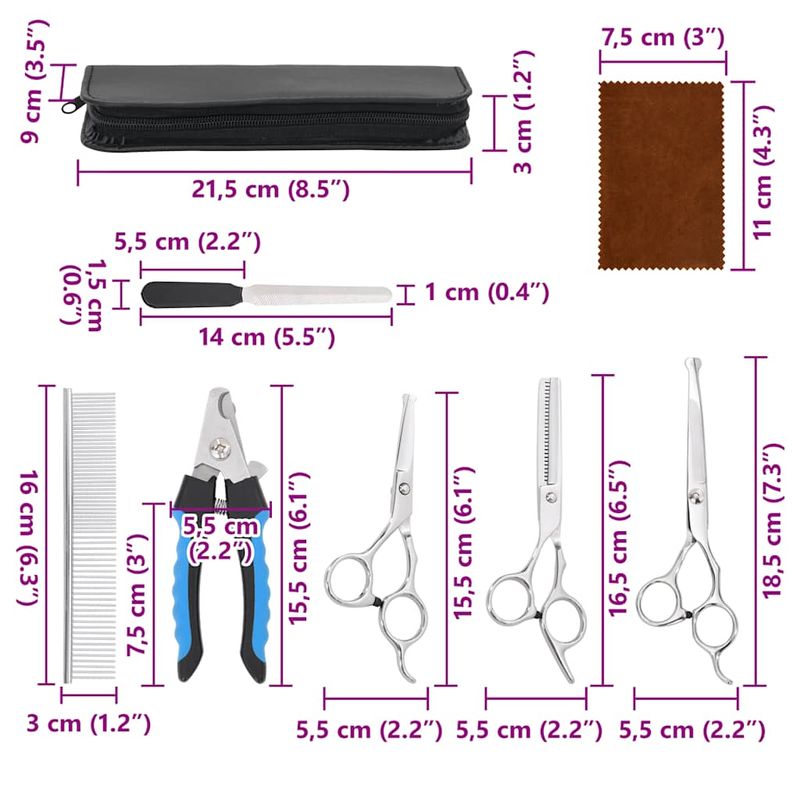 Petshop/Ingrijire si Igiena/Produse uz extern/Clesti si trimmere - Set 6 piese foarfece pentru ingrijirea cainilor otel inoxidabil - Infinity.ro