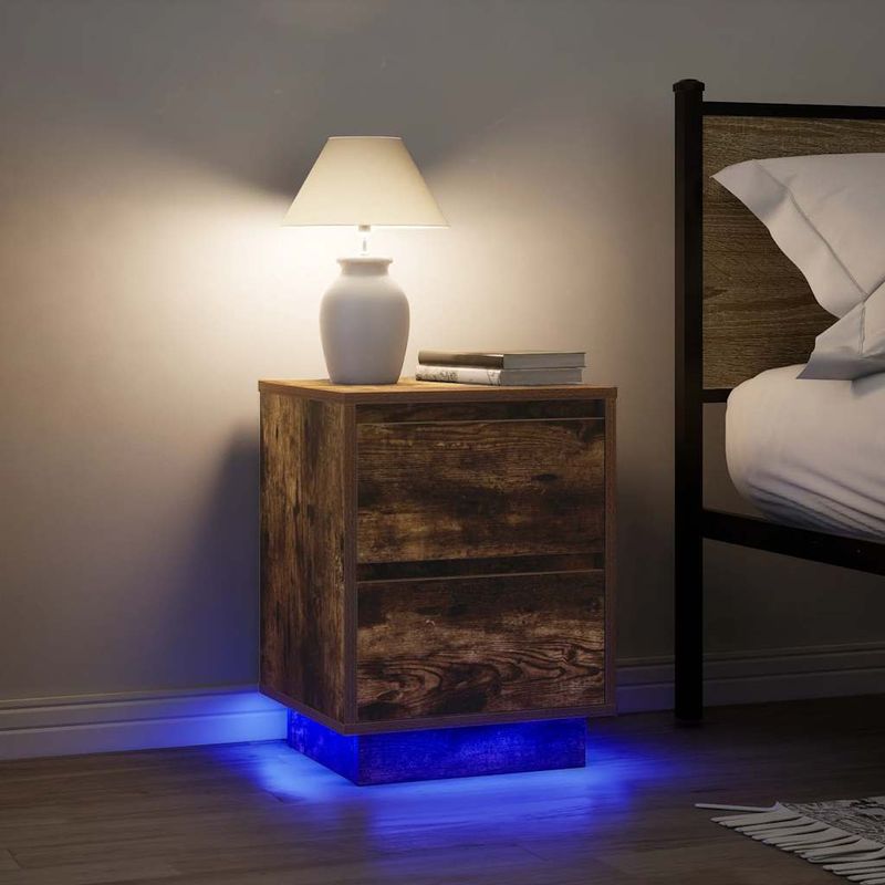 Casa si Gradina - Mobilier - Comode si corpuri - Noptiere - Noptiere cu lumini LED 2 buc Stejar afumat 38x34x50 cm - Infinity.ro