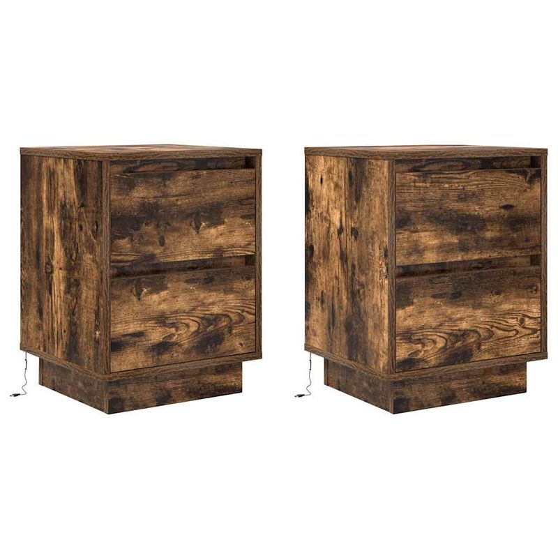 Casa si Gradina - Mobilier - Comode si corpuri - Noptiere - Noptiere cu lumini LED 2 buc Stejar afumat 38x34x50 cm - Infinity.ro
