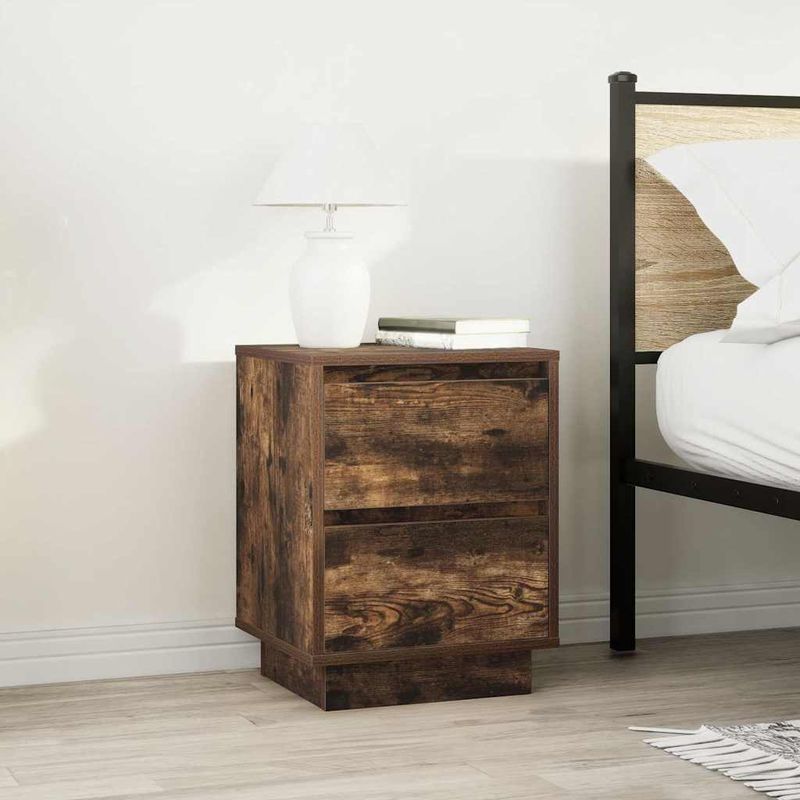 Casa si Gradina - Mobilier - Comode si corpuri - Noptiere - Noptiere cu lumini LED 2 buc Stejar afumat 38x34x50 cm - Infinity.ro