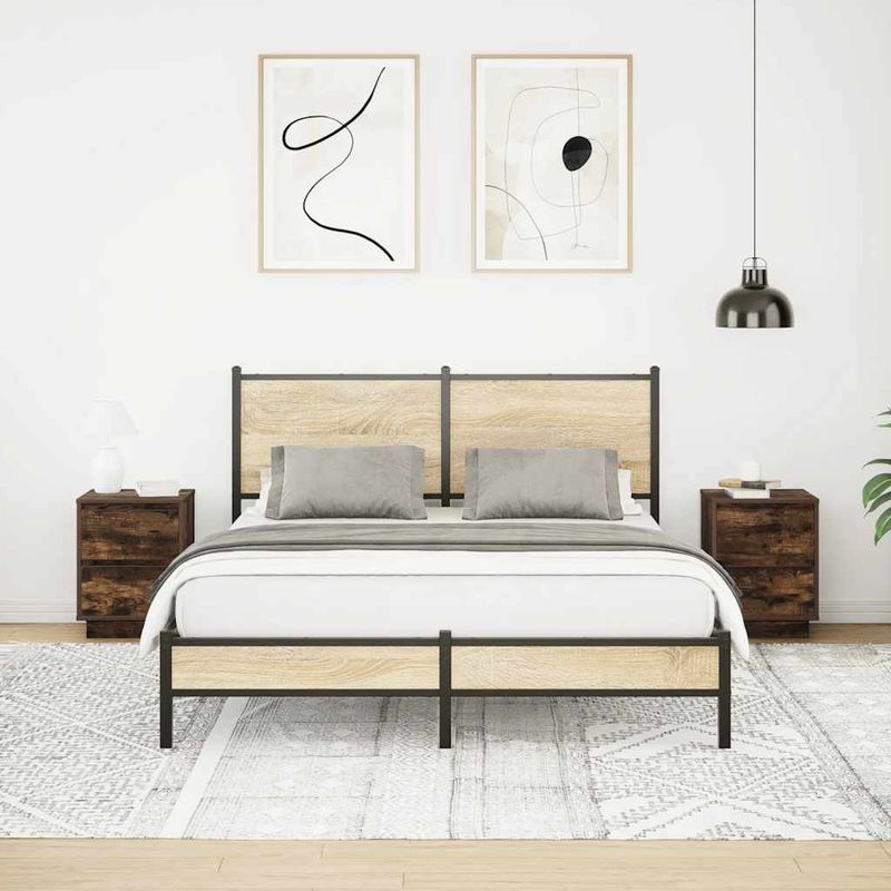 Casa si Gradina - Mobilier - Comode si corpuri - Noptiere - Noptiere cu lumini LED 2 buc Stejar afumat 38x34x50 cm - Infinity.ro