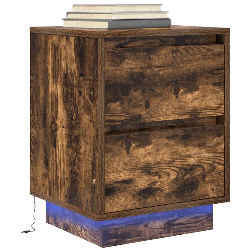 Casa si Gradina - Mobilier - Comode si corpuri - Noptiere - Noptiere cu lumini LED 2 buc Stejar afumat 38x34x50 cm - Infinity.ro