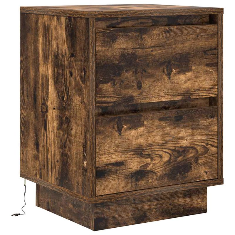Casa si Gradina - Mobilier - Comode si corpuri - Noptiere - Noptiere cu lumini LED 2 buc Stejar afumat 38x34x50 cm - Infinity.ro