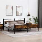 Casa si Gradina - Mobilier - Paturi si accesorii - Paturi - Cadru pat metalic fara saltea, stejar fumuriu, 200x200 cm - Infinity.ro