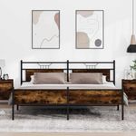 Casa si Gradina - Mobilier - Paturi si accesorii - Paturi - Cadru pat metalic fara saltea, stejar fumuriu, 200x200 cm - Infinity.ro