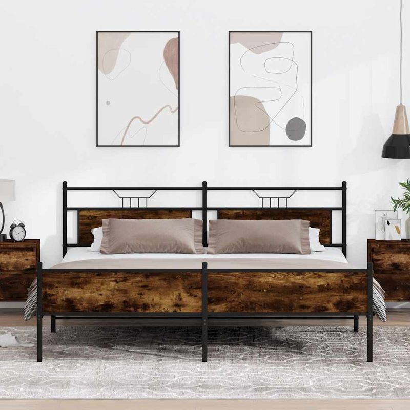 Casa si Gradina - Mobilier - Paturi si accesorii - Paturi - Cadru pat metalic fara saltea, stejar fumuriu, 200x200 cm - Infinity.ro