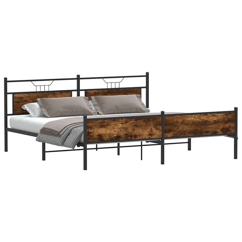 Casa si Gradina - Mobilier - Paturi si accesorii - Paturi - Cadru pat metalic fara saltea, stejar fumuriu, 200x200 cm - Infinity.ro