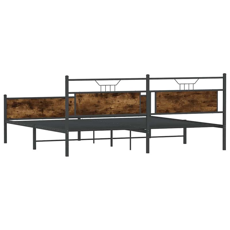 Casa si Gradina - Mobilier - Paturi si accesorii - Paturi - Cadru pat metalic fara saltea, stejar fumuriu, 200x200 cm - Infinity.ro