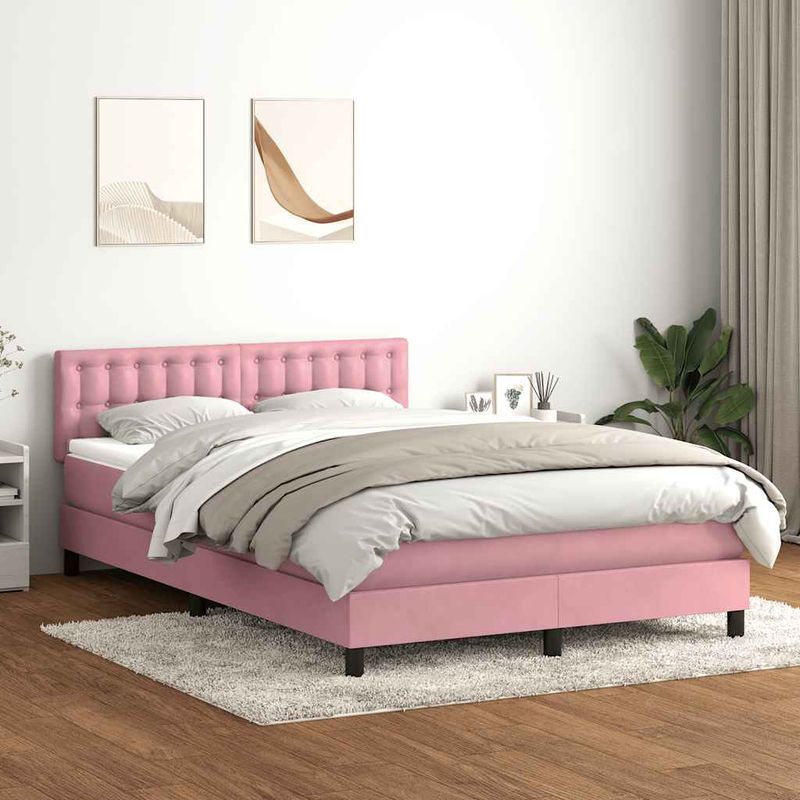 Casa si Gradina - Mobilier - Paturi si accesorii - Paturi - Pat box spring cu saltea, roz, 140x220 cm, catifea - Infinity.ro