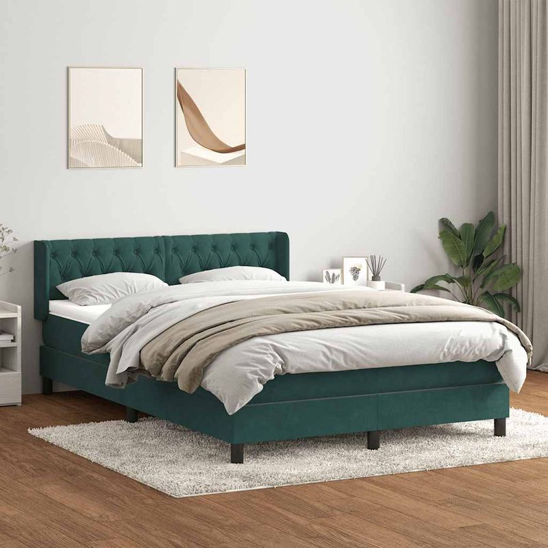 Casa si Gradina - Mobilier - Paturi si accesorii - Paturi - Pat box spring cu saltea, verde inchis, 160x220 cm, catifea - Infinity.ro