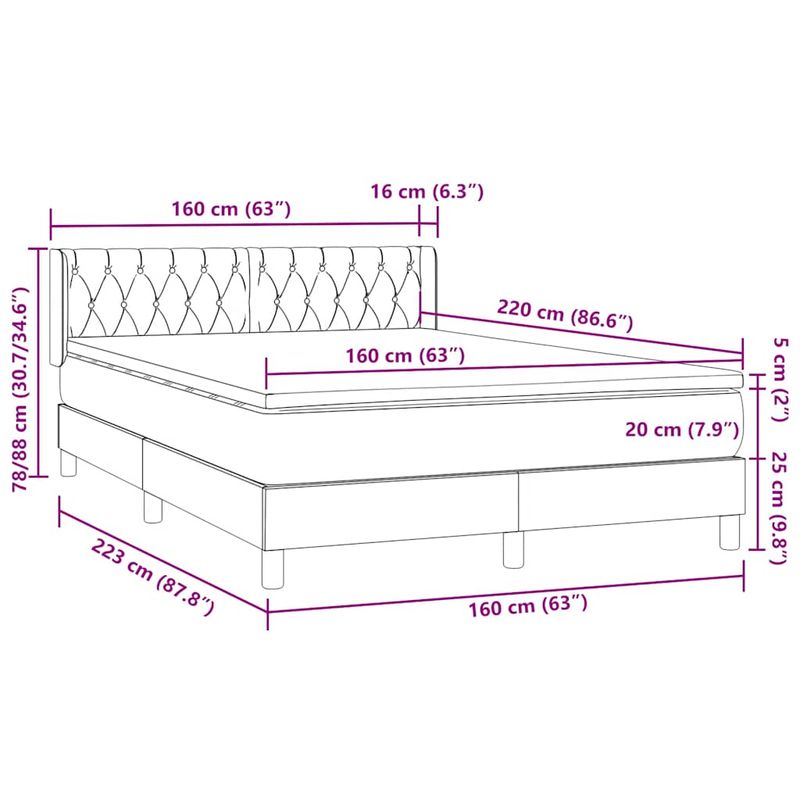 Casa si Gradina - Mobilier - Paturi si accesorii - Paturi - Pat box spring cu saltea, verde inchis, 160x220 cm, catifea - Infinity.ro