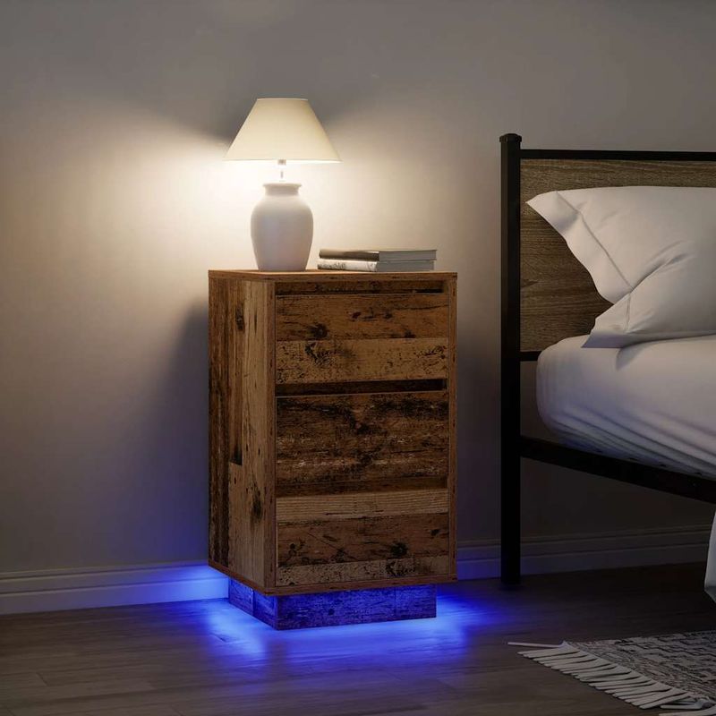 Casa si Gradina - Mobilier - Comode si corpuri - Noptiere - Noptiera cu lumini LED Lemn vechi 38x34x65 cm - Infinity.ro