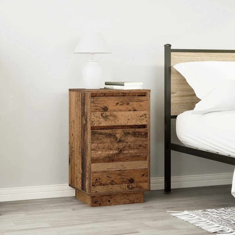 Casa si Gradina - Mobilier - Comode si corpuri - Noptiere - Noptiera cu lumini LED Lemn vechi 38x34x65 cm - Infinity.ro