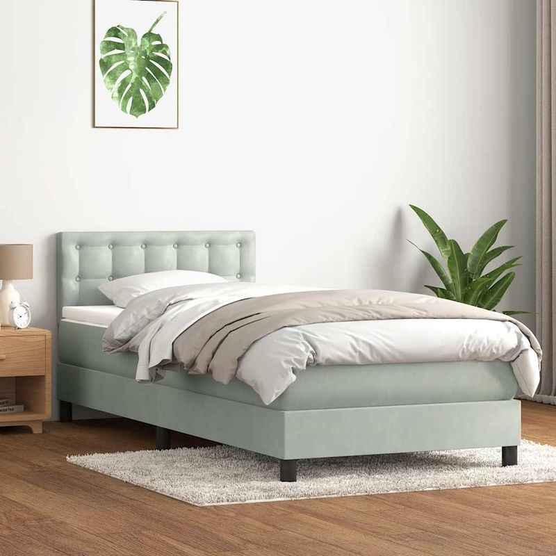 Casa si Gradina - Mobilier - Paturi si accesorii - Paturi - Pat box spring cu saltea, gri deschis, 90x210 cm, catifea - Infinity.ro
