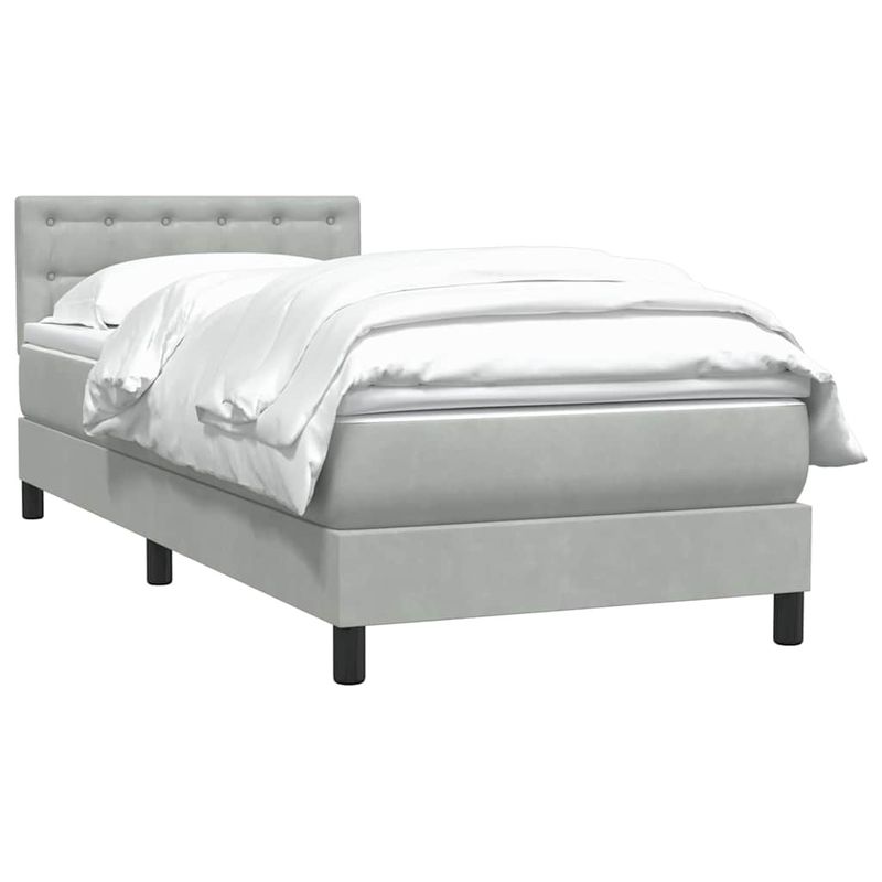 Casa si Gradina - Mobilier - Paturi si accesorii - Paturi - Pat box spring cu saltea, gri deschis, 90x210 cm, catifea - Infinity.ro