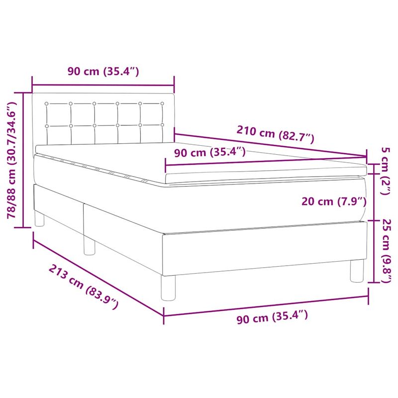 Casa si Gradina - Mobilier - Paturi si accesorii - Paturi - Pat box spring cu saltea, gri deschis, 90x210 cm, catifea - Infinity.ro