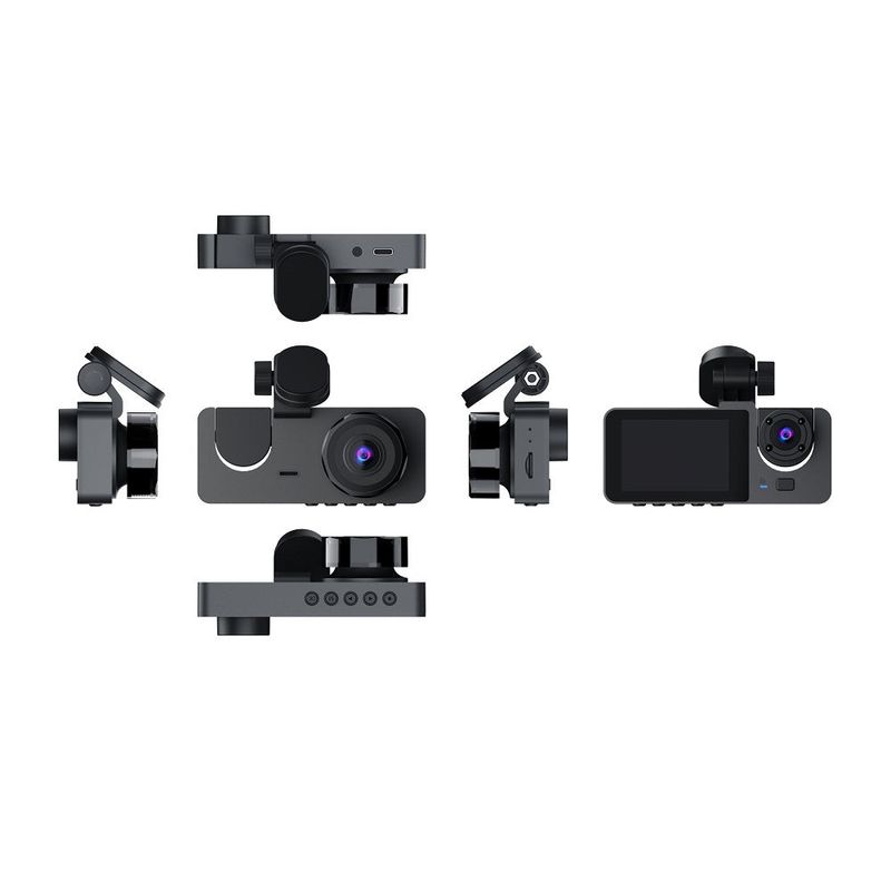 Auto si Moto - Electronice auto - Camere auto si DVR - Camera tripla auto DVR slim, ecran LCD 2 inchi, Full HD, 3 lentile, 2 fata si 1 spate, senzor G, negru - Infinity.ro