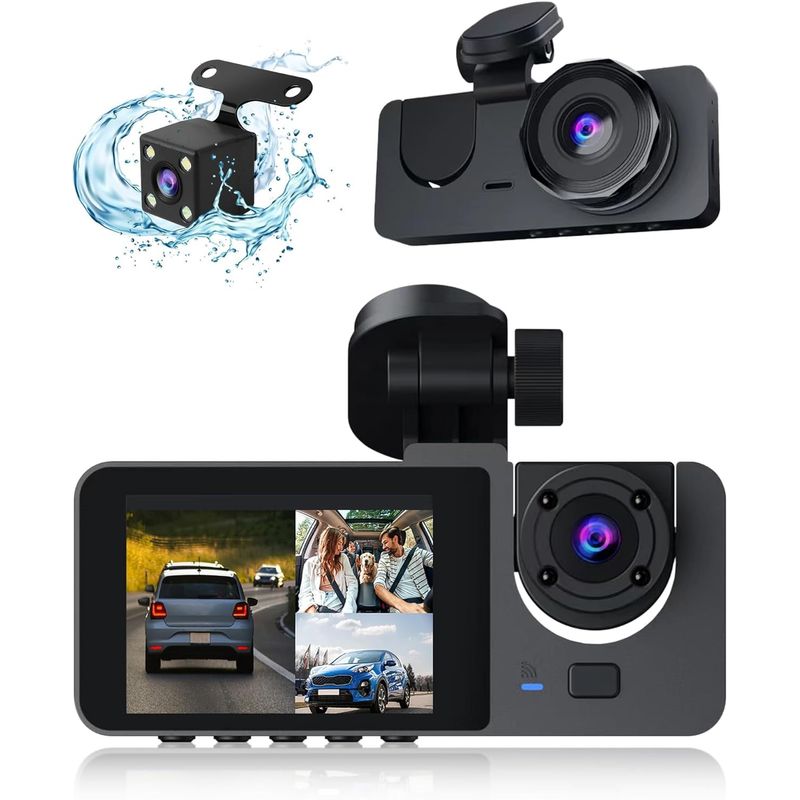 Auto si Moto - Electronice auto - Camere auto si DVR - Camera tripla auto DVR slim, ecran LCD 2 inchi, Full HD, 3 lentile, 2 fata si 1 spate, senzor G, negru - Infinity.ro