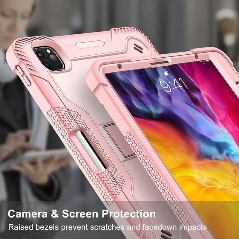 Laptop, Telefoane si Tablete - Tablete si accesorii tablete - Accesorii Tablete - Huse tablete - Husa pentru iPad Pro 11 (2024) + Folie - Techsuit Rugged TabShell - Roz auriu - Infinity.ro