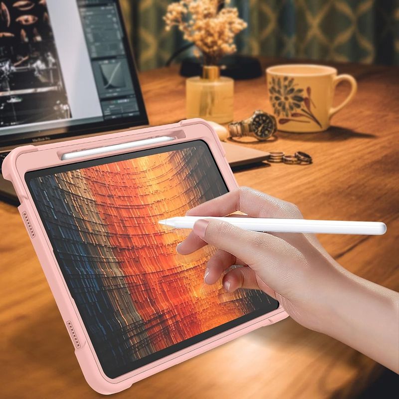 Laptop, Telefoane si Tablete - Tablete si accesorii tablete - Accesorii Tablete - Huse tablete - Husa pentru iPad Air 13 (2024) + Folie - Techsuit Rugged TabShell - Roz auriu - Infinity.ro