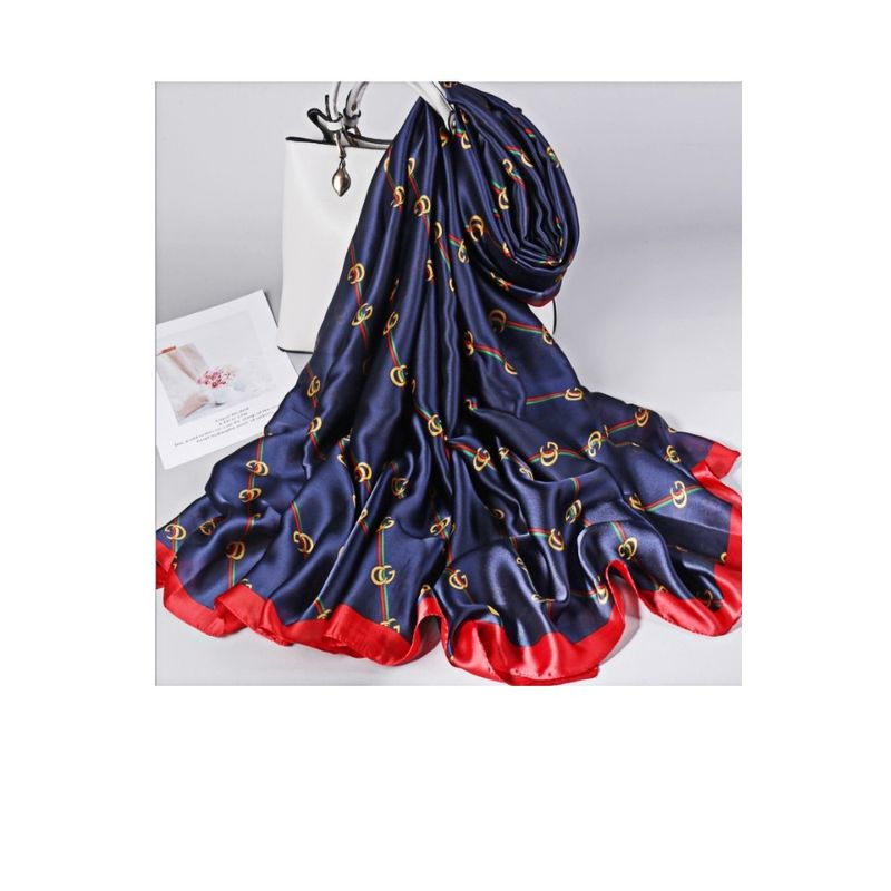 Fashion, accesorii si bijuterii - Femei - Accesorii femei - Esarfe si fulare femei - Esarfa dama, tip sal, mare, multicolora, bleumarine cu diverse forme, 90x180 cm - Infinity.ro