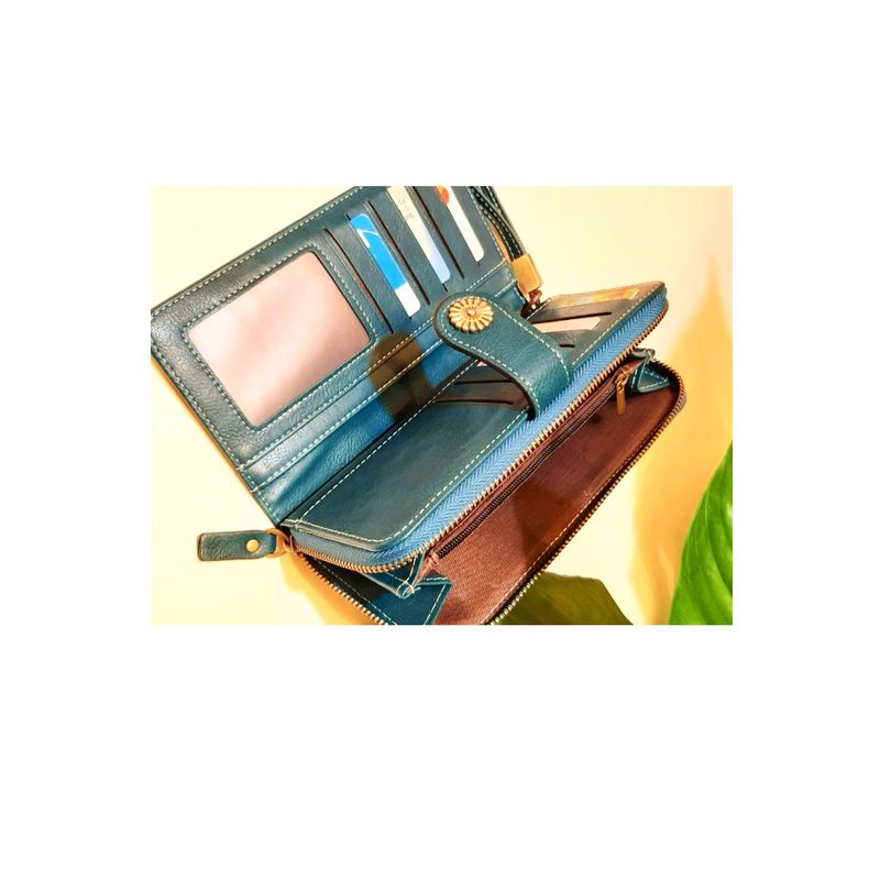 Fashion, accesorii si bijuterii - Femei - Accesorii femei - Portofele femei - Portofel dama, mare, piele ecologica premium, cu bareta, albastru canar, 195x105x35mm - Infinity.ro
