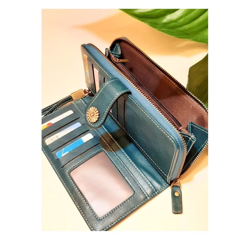 Fashion, accesorii si bijuterii - Femei - Accesorii femei - Portofele femei - Portofel dama, mare, piele ecologica premium, cu bareta, albastru canar, 195x105x35mm - Infinity.ro