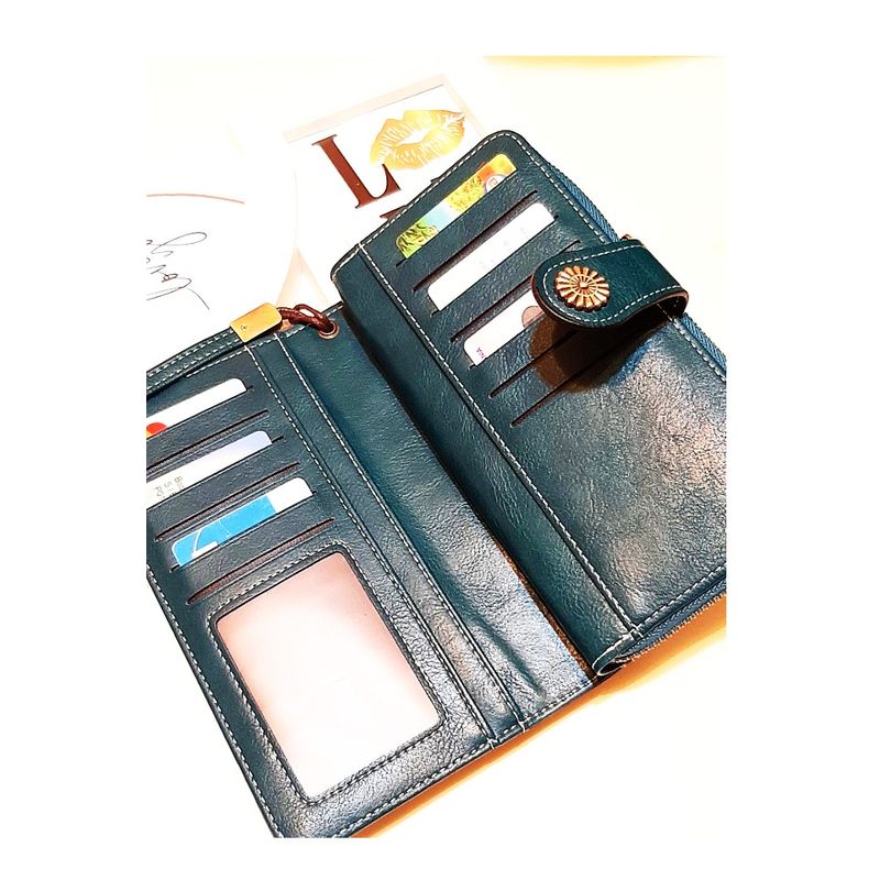 Fashion, accesorii si bijuterii - Femei - Accesorii femei - Portofele femei - Portofel dama, mare, piele ecologica premium, cu bareta, albastru canar, 195x105x35mm - Infinity.ro