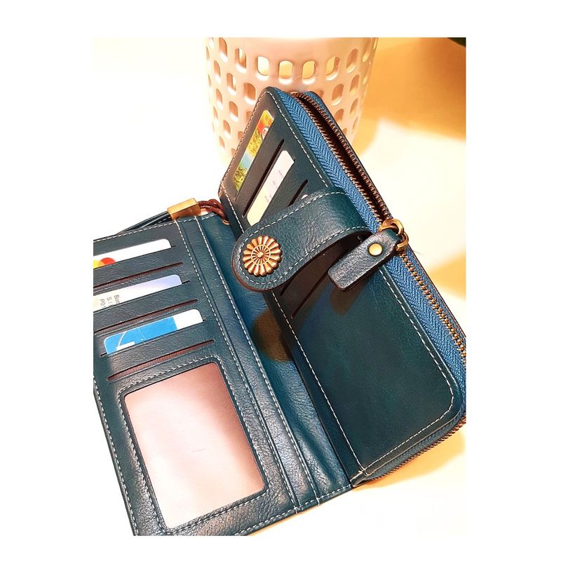 Fashion, accesorii si bijuterii - Femei - Accesorii femei - Portofele femei - Portofel dama, mare, piele ecologica premium, cu bareta, albastru canar, 195x105x35mm - Infinity.ro