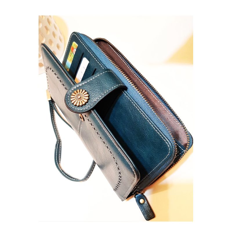 Fashion, accesorii si bijuterii - Femei - Accesorii femei - Portofele femei - Portofel dama, mare, piele ecologica premium, cu bareta, albastru canar, 195x105x35mm - Infinity.ro