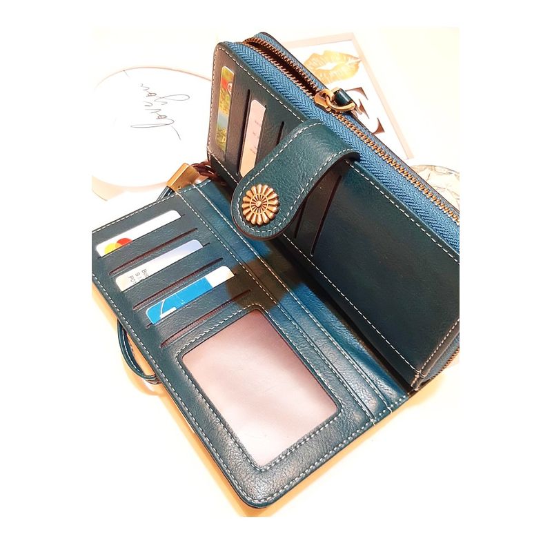 Fashion, accesorii si bijuterii - Femei - Accesorii femei - Portofele femei - Portofel dama, mare, piele ecologica premium, cu bareta, albastru canar, 195x105x35mm - Infinity.ro