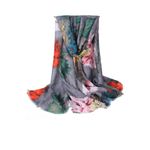 Fashion, accesorii si bijuterii - Femei - Accesorii femei - Esarfe si fulare femei - Esarfa dama tip sal cu print floral, multicolora, fond gri, 90 x 180 cm - Infinity.ro