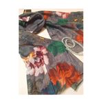 Fashion, accesorii si bijuterii - Femei - Accesorii femei - Esarfe si fulare femei - Esarfa dama tip sal cu print floral, multicolora, fond gri, 90 x 180 cm - Infinity.ro