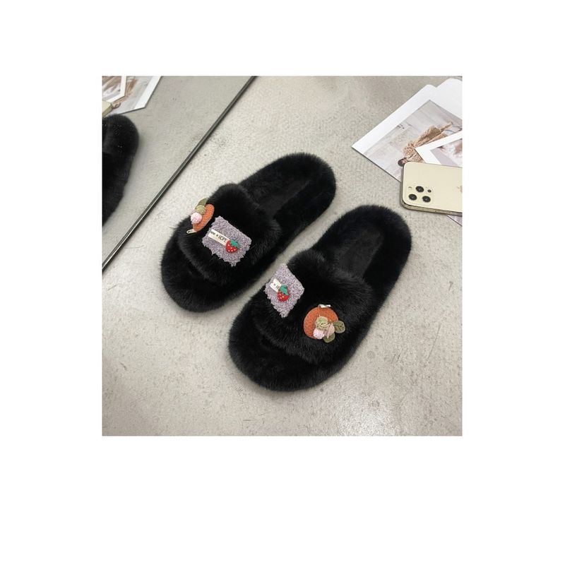 Fashion, accesorii si bijuterii - Femei - Incaltaminte femei - Slapi si papuci femei - Papuci de dama plusati, cu diverse aplicatii haioase, marimea 38, pentru casa, Negru - Infinity.ro