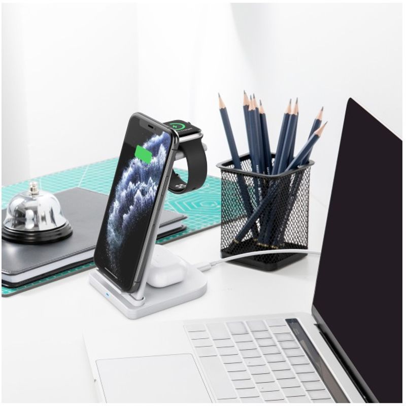 Laptop, Telefoane si Tablete - Telefoane mobile si accesorii - Accesorii Telefoane - Incarcatoare telefoane - Statie incarcare 3 in 1, pliabila si portabila, Wireless, Super Fast Charge, 10 W, pentru telefon, casti, smart watch, culoare neagra - Infinity.ro