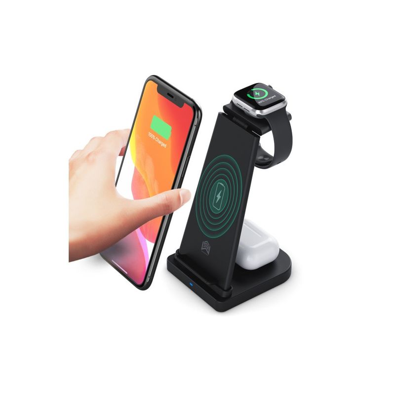 Laptop, Telefoane si Tablete - Telefoane mobile si accesorii - Accesorii Telefoane - Incarcatoare telefoane - Statie incarcare 3 in 1, pliabila si portabila, Wireless, Super Fast Charge, 10 W, pentru telefon, casti, smart watch, culoare neagra - Infinity.ro